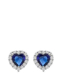 Love Gem 9Ct White Gold Sapphire &Amp; Cubic Zirconia Halo Heart Stud Earrings