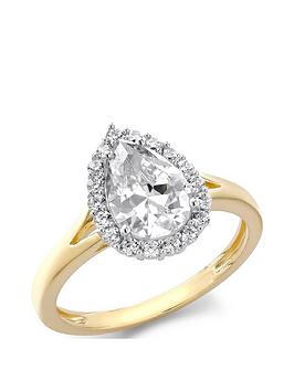 Love GOLD 9ct Yellow Gold Pear CZ Split-Shoulder Halo Ring, White Gold, Size H, Women