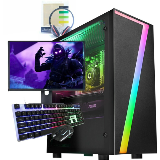 Fast Gaming PC Computer Bundle Quad Core i7 8GB 1TB W10 Nvidia GT 1030