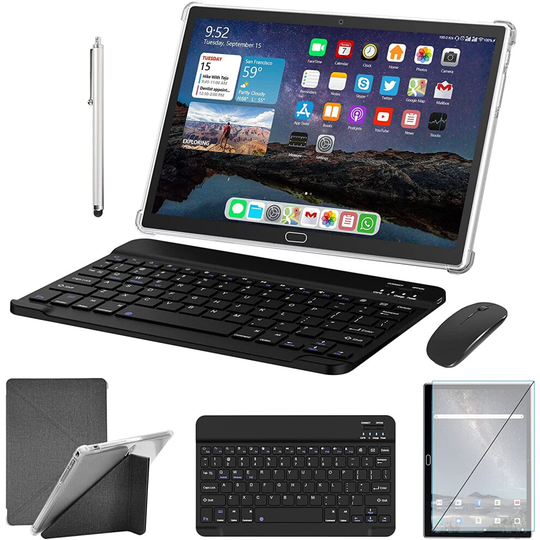 2 in 1 Tablet 10.1 Inch, Android 11.0 Tablets, 64GB/128GB ROM, Dual 4G Cellular with Keyboard, 18MP Camera, Octa-Core Processor, WiFi, GPS, ..