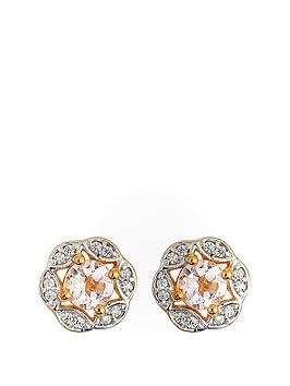 Love GEM 9ct Rose Gold Morganite and Diamond Halo Stud Earrings, Rose Gold, Women