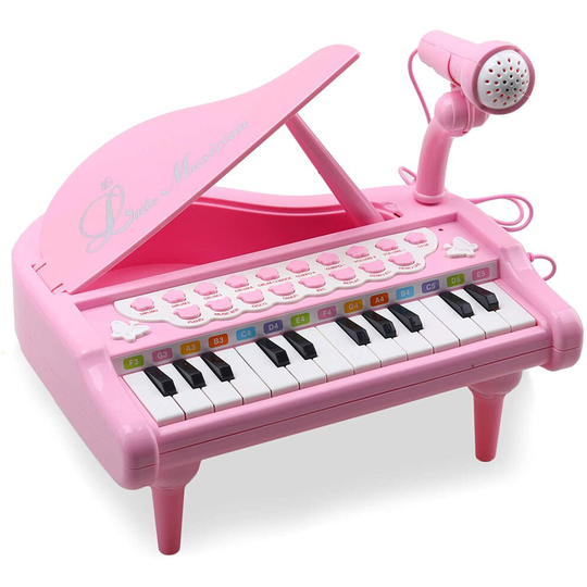 Amy & Benton Piano Keyboard Toy for Kids, 24 Keys Pink Toy Piano Multi-functional with Microphone for Toddlers Boys Girls Gifts