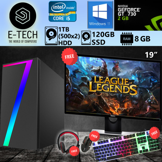Gaming PC Computer Bundle Intel Core i5 8GB RAM 120GB +1TB Win11 GT730