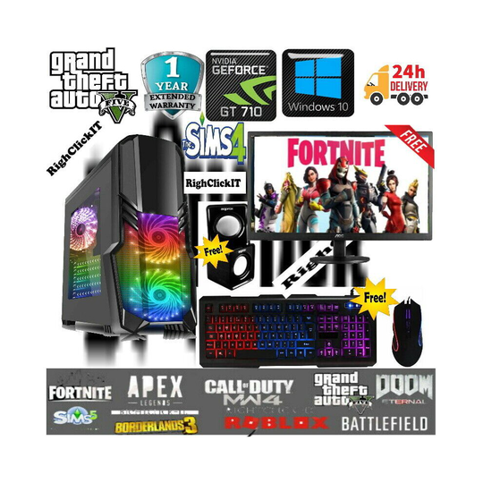 Gaming PC Computer Bundle Quad Core i5 8GB 1TB Win10 4GB GTX 1050Ti