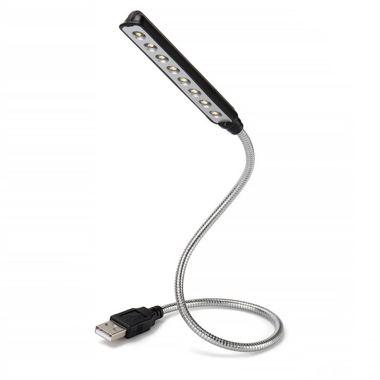 (Black) USB Keyboard Light - 8 LED Reading Lamp with Flexible Gooseneck - Daffodil ULT05