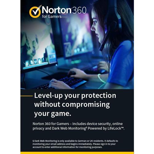 NortonLifeLock Norton 360 for Gamers | Antivirus software | 3 Devices & 1-year subscription with automatic renewal | Secure VPN | Dark Web Monitoring | Password Manager | Game Optimiser | PC/Mac/iOS/Android
