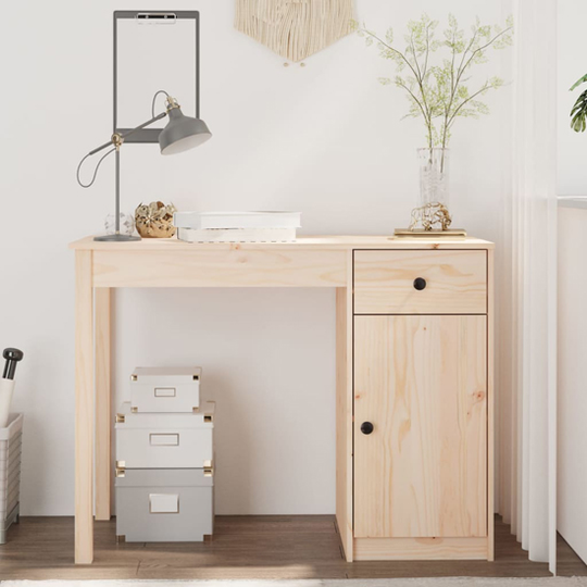 Finlay Pine Wood Laptop Desk With 1 Door 1 Drawer In Natural