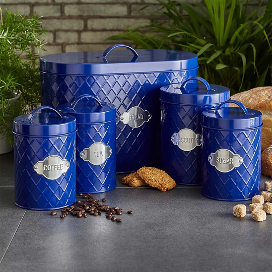 Neo Direct Navy Diamond Embossed 5 Piece Kitchen Canister Set