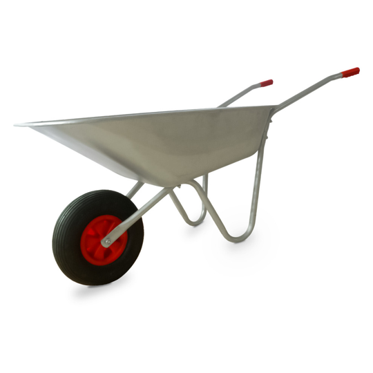 65L Galvanized Metal Cart w/ Pneumatic Tyre Heavy Duty Wheelbarrow Home Garden