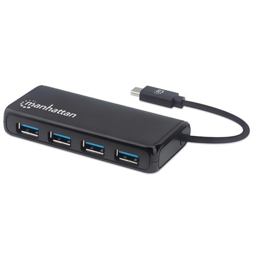 Manhattan USB-C Dock/Hub Ports (4): USB-A (x4) 5 Gbps (USB 3.2 Gen1 aka USB 3.0) External Power Supply Not Needed Equivalent to HB30CM4AB SuperSpeed USB Black Three Year Warranty Retail Box