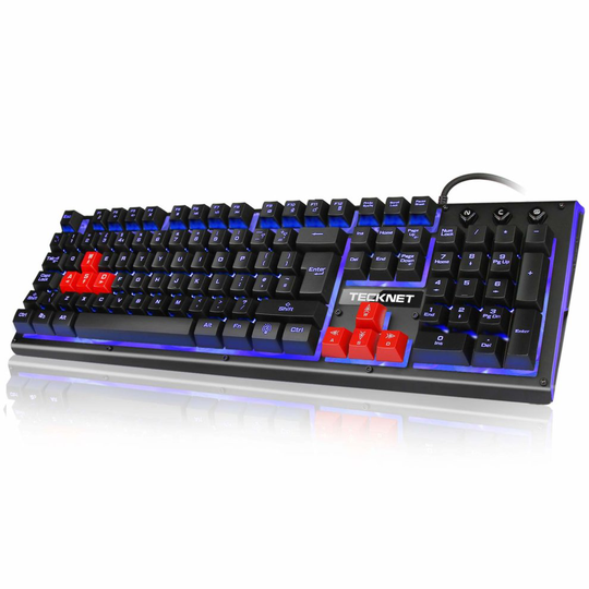 Gaming Keyboard TeckNet 105 keys 3 Color LED Backlit Mechanical Feeling USB Wired Gaming Keyboard, UK Layout