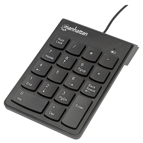 Manhattan Numeric Keypad Wired USB-A 18 Full Size Keys Black Membrane Key Switches Windows and Mac Three Year Warranty Blister