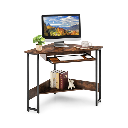 Corner Desk w/ Keyboard Tray 90-degree Triangle Corner Computer Desk