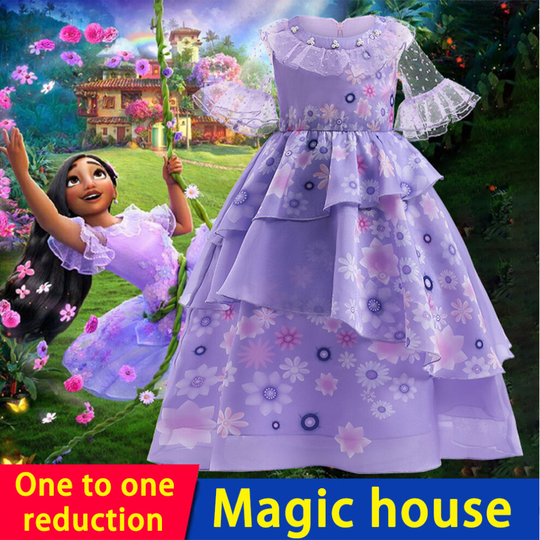 (6-7 Years) Kids Girls Encanto Isabela Costume Dress Princess Birthday Party Fancy Dress