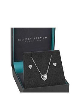 Simply Silver Gift Boxed Sterling Silver 925 Halo Heart Jewellery Set - 9Mm