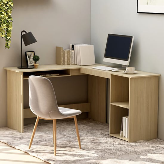 Hieu Corner L-Shaped Wooden Computer Desk In Sonoma Oak