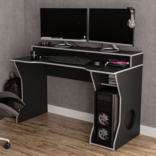 Enzo Wooden Gaming Desk In Black And Silver