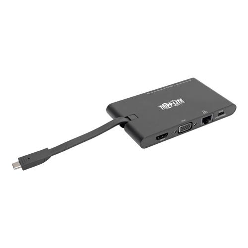 Tripp Lite U442-DOCK3-B USB-C Dock - 4K HDMI VGA USB 3.2 Gen 1 USB-A/C Hub Gigabit Ethernet Memory Card Slots 100W PD Charging