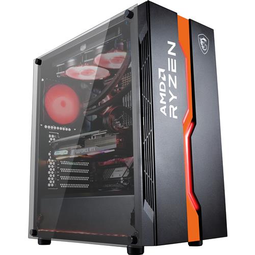MSI MAG VAMPIRIC 011C Mid Tower Gaming Computer Case 'Black AMD RYZEN Edition 1x 120mm RGB Fan RGB Front Panel Tempered Glass Panel ATX mATX mini-ITX'