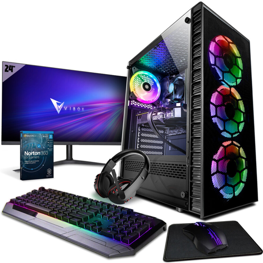 ( III-96 | 8 Core Intel i7 10700F | RTX 3060 Ti | 16GB RAM | 1TB NVMe M.2 | Win 11 | WiFi | 24" Monitor Bundle ) Vibox III Gaming PC