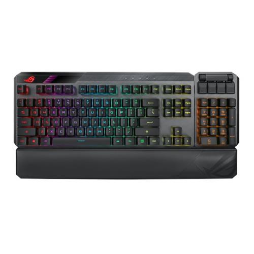 Asus ROG CLAYMORE II RGB Mechanical Gaming Keyboard w/ PBT Keycaps Wired/Wireless RX Blue Mechanical Switches Fully Programmable Keys Detachable Numpad & Wrist Rest