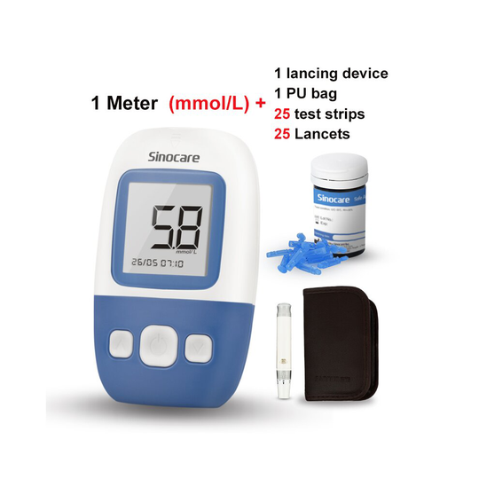 (Safe AQ Angel Monitor Kit With 25Pcs Strips & Lancets) Sinocare Safe AQ Angel Blood Glucose Monitor Kit