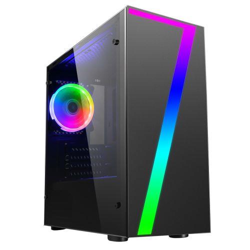 Spire Seven Gaming Case w/ Acrylic Window Micro ATX RGB Fan & Front Strip w/Control Button 240mm Radiator Support