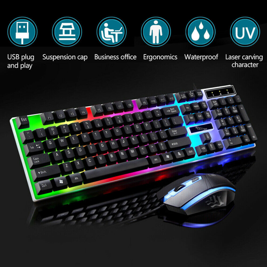 Gaming Keyboard Mouse Set Rainbow LED Wired Set