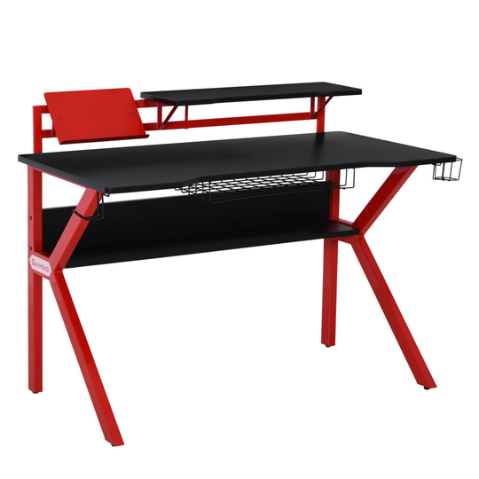 HOMCOM Gaming Desk Computer Table w/ Cup Holder Headphone Hook Red