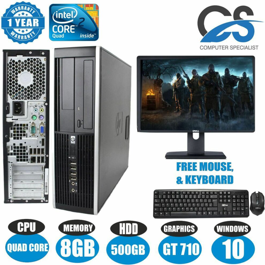 HP BUNDLE TOWER PC FULL SET COMPUTER INTEL QUAD CORE 8GB 500GB GT730