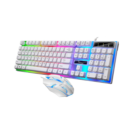 (White) Led Computer Desktop Wired Gaming Keyboard Mouse
