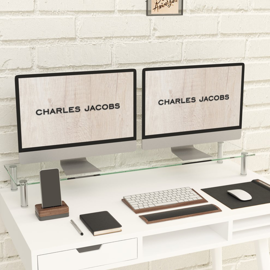 (10cm Clear) Charles Jacobs Large Dual Monitor TV & Computer Stand