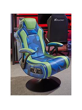 X Rocker Geo Blue Green Camo 2.1 Stereo Audio Gaming Chair With Vibration