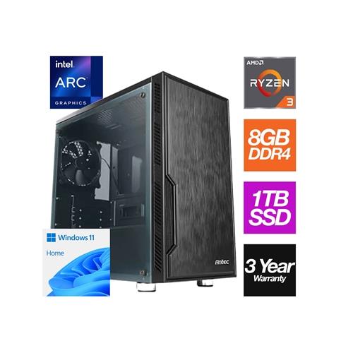 AMD Ryzen 3 4100 4 Core Processor 8 Threads 3.8Ghz (4.0GHz Boost) CPU 8GB DDR4 RAM 1TB SSD Intel Arc A380 6GB Graphics Windows 11 Home Antec VSK Chassis with Window Side - Pre-Built PC
