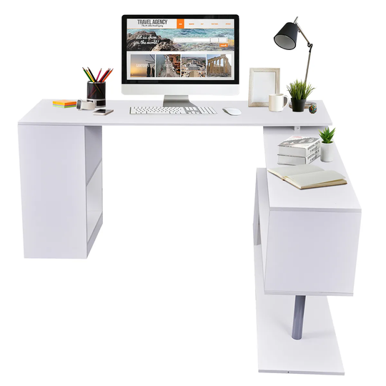 Zennor Keeler L-Shaped 360° Rotating Corner Desk with Storage Shelf - White
