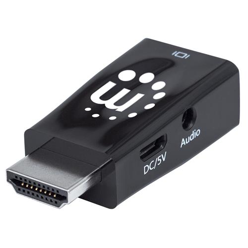 Manhattan HDMI to VGA (with Audio) Converter 1080p Male to Female Micro-USB Power Input Port for additional power if needed Black Three Year Warranty Polybag