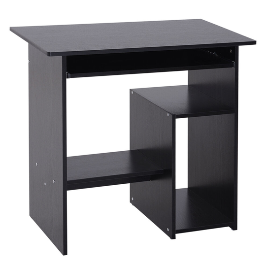 HOMCOM Compact Computer Table Wooden Desk with Keyboard Tray Black
