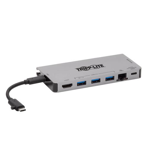 Tripp Lite U442-DOCK5D-GY USB-C Dock - 4K HDMI USB 3.2 Gen 1 USB-A Hub GbE Memory Card 100W PD Charging Detachable Cord
