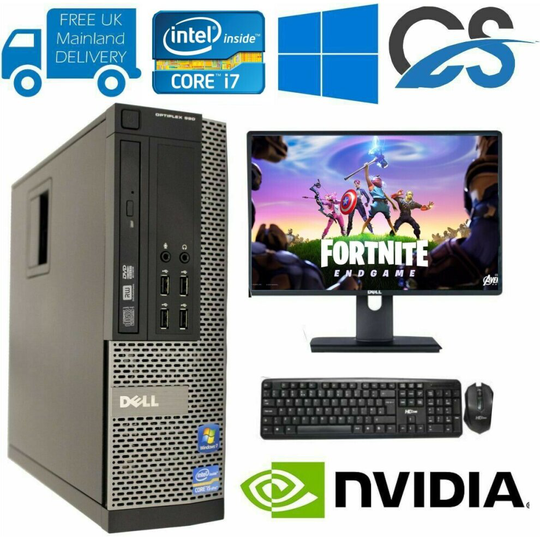 FAST GAMING DELL BUNDLE TOWER PC FULL SET COMPUTER SYSTEM INTEL i7-2600 3.4Ghz 16GB 500GB GT710