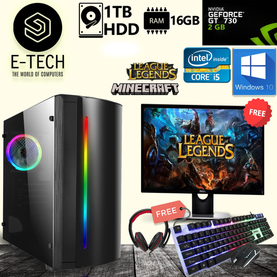 Gaming PC Computer Bundle Intel Quad Core i5 16GB DDR3 1TB GT 730 W10