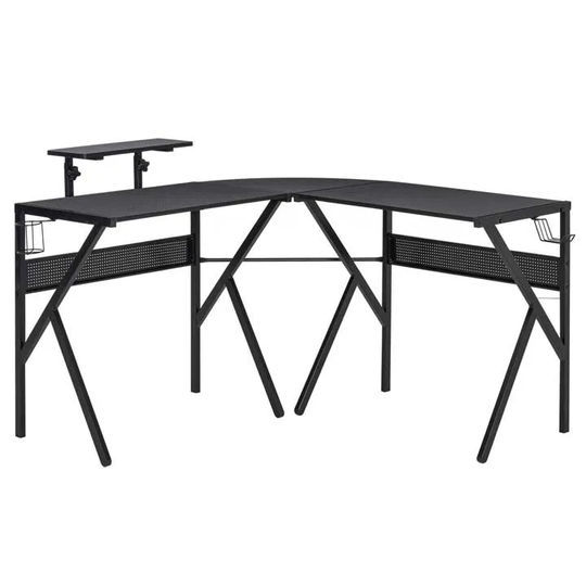 HOMCOM Corner Gaming Desk With Adjustable Monitor Stand Cup Holder Headphone Hook Black