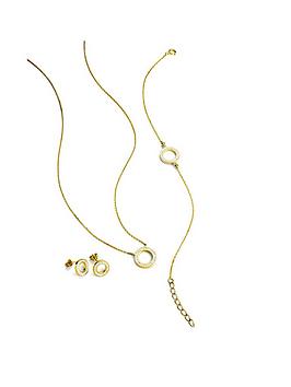 Evoke 9Ct Rose Gold Plated Sterling Silver Crystal Halo Earrings, Necklace &Amp; Bracelet Set