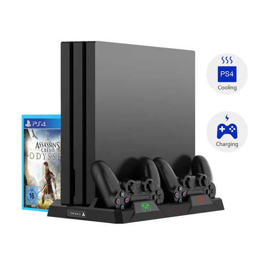 Cooling Fan Stand for PS4 Playstation 4, Slim, Pro, 16 Game Slots and 2 x Dualshock Charge Docks