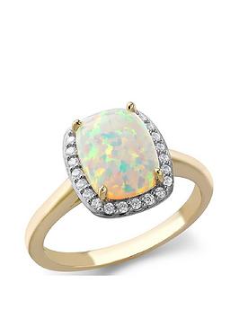 Love GOLD 9ct Yellow Gold CZ and Synthetic Opal Open-Cathedral Halo Ring, White Gold, Size H, Women