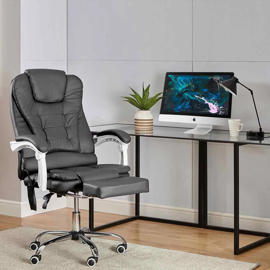 Neo Gaming Swivel Recliner Massage Chair With Footrest Dark Grey Faux Leather