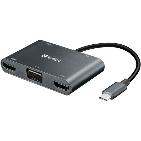 Sandberg USB-C Dock 2xHDMI+1xVGA+USB+PD