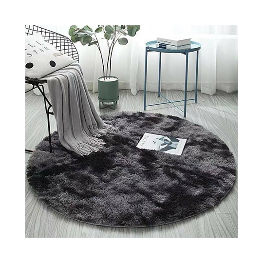 (Dark Grey, 80*80CM) Circle Round Shaggy Rug Living Room Bathroom Carpet Floor Fluffy Mat Anti-Skid