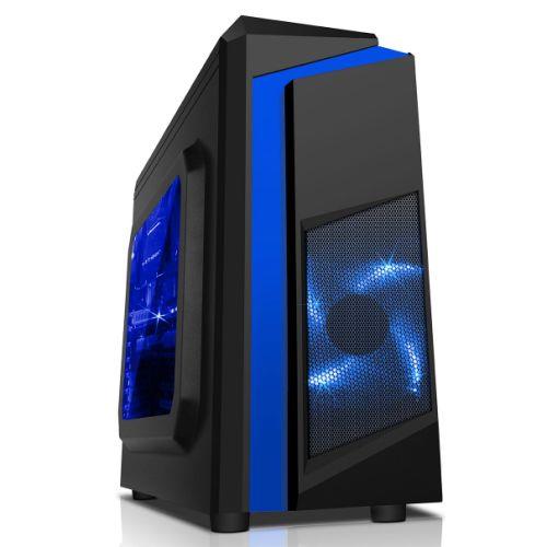 Spire F3 Micro ATX Gaming Case w/ Windows No PSU Blue LED Fan Black with Blue Stripe Card Reader