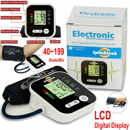 (Black) Digital Automatic Blood Pressure Monitor Meter Upper Arm Intellisense 180 Memory