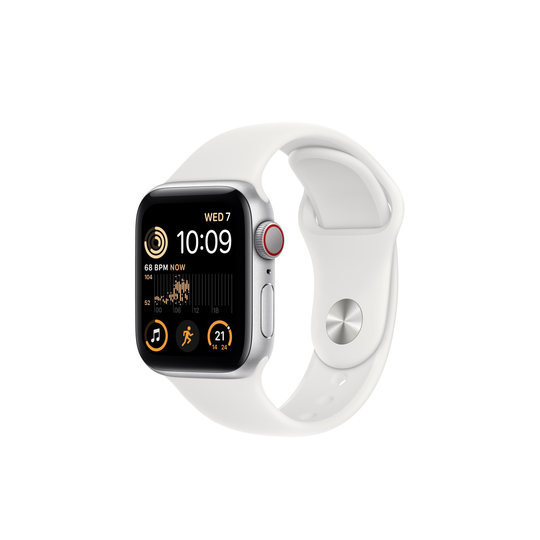 Apple Watch SE 2022 GPS + Cellular 44mm Silver Aluminium Case with White Sport Band - Regular